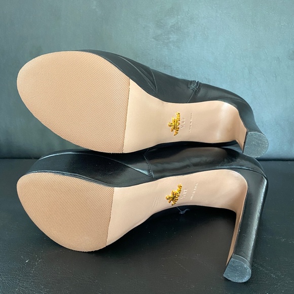 PRADA Black Leather Skinny Heel Platform Booties - Picture 7 of 8